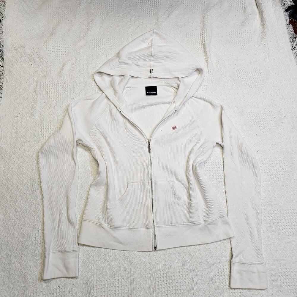 Y2k Southpole Full Zip Hoodie White Women's Size L Long Sleeve Logo